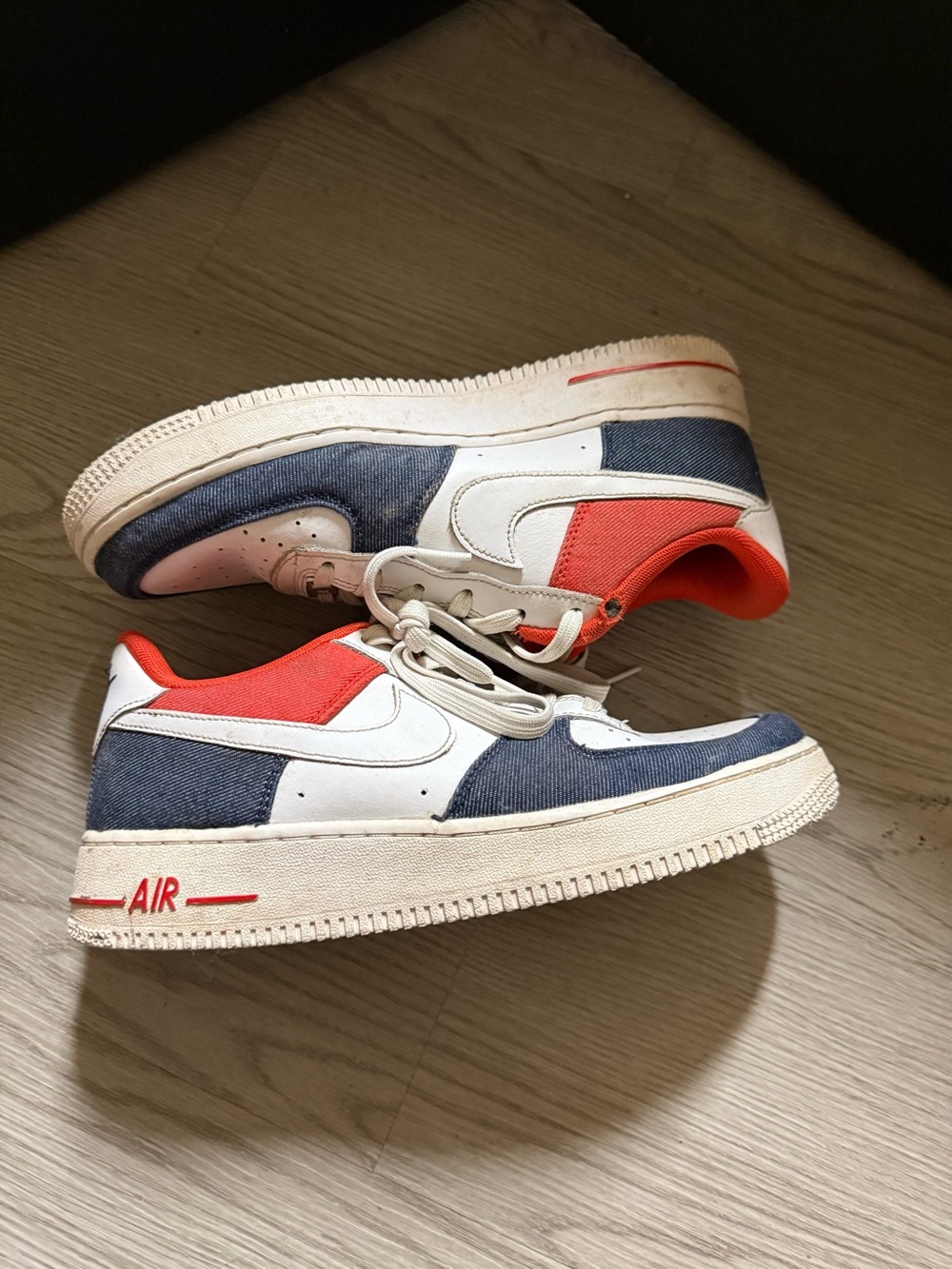 Nike Air Force 1 '07 LX sneakers  a distinctive white, red, and blue  Size 7